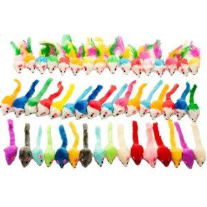 Fashion's Talk 48-Count Assorted Mice Cat Toys Furry Rattle Mouse Kitten Toy